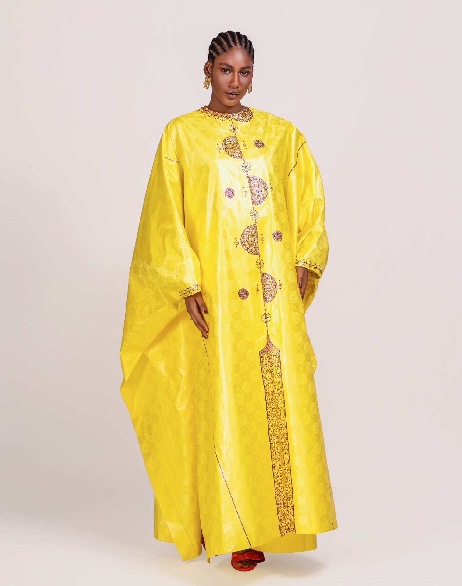 Boubou bazin jaune brodé cristaux