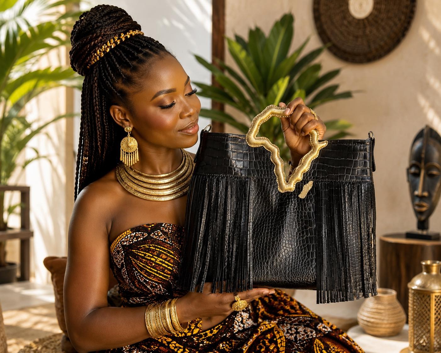 Portrait bijoux : l'Afrique dorée présentée comme une couronne.