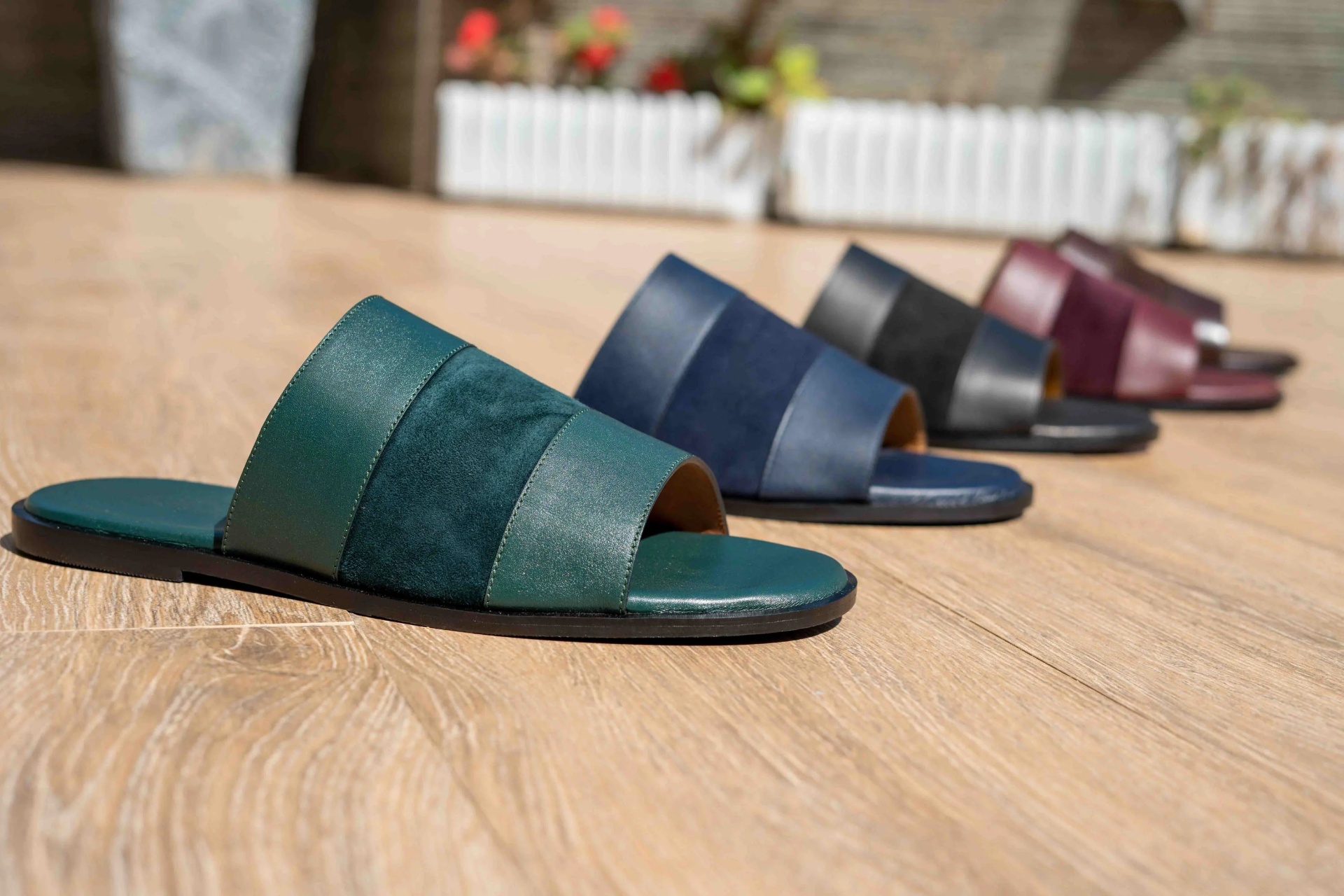 Sandales bi-matières — vert, marine, noir, bordeaux