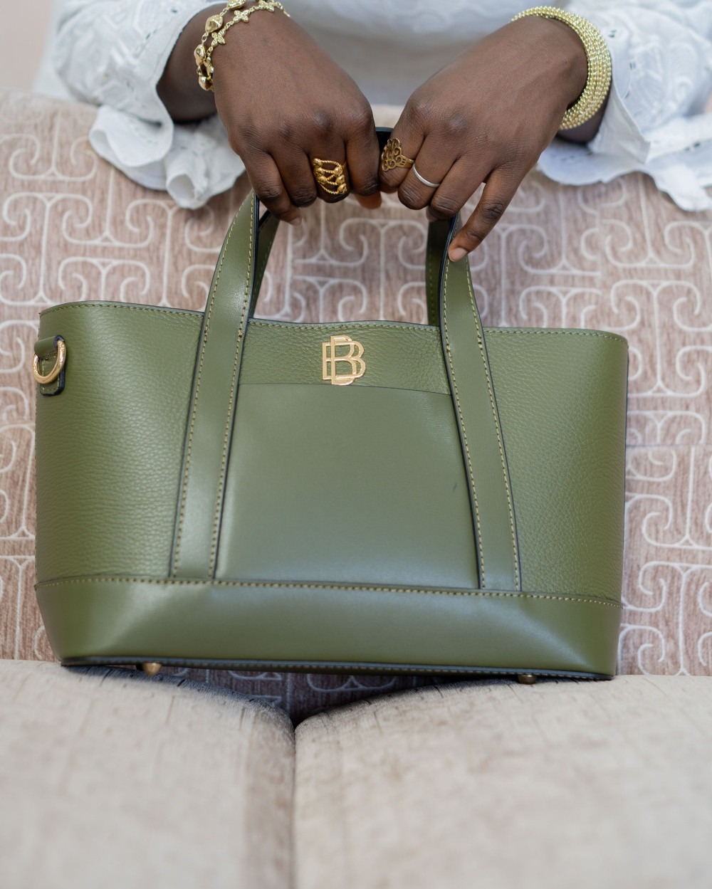 Sac kaki monogramme B — accents dorés