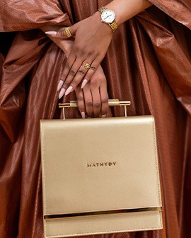 Clutch dorée & montre — allure boubou bordeaux