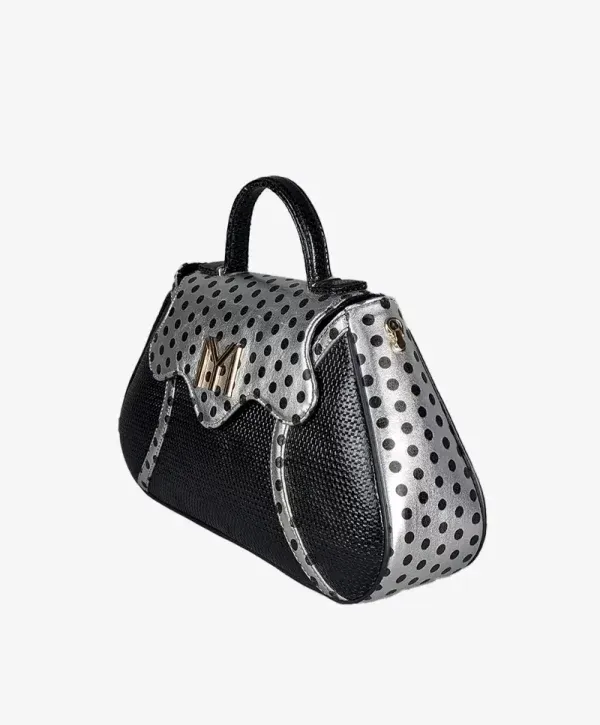 New Bag pois — profil trois-quarts, cuir tressé & argent métallisé