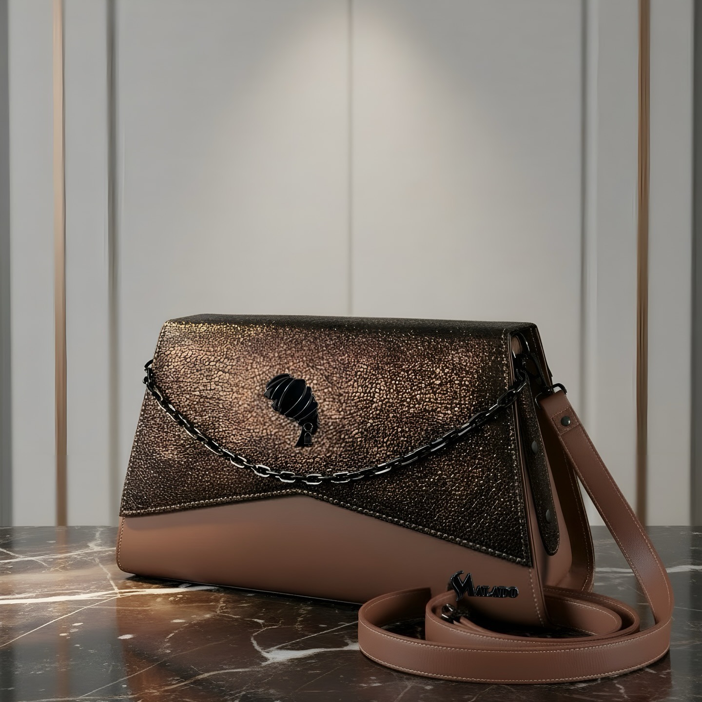 Enveloppe cuivre — Cuir pailleté & cuir mat