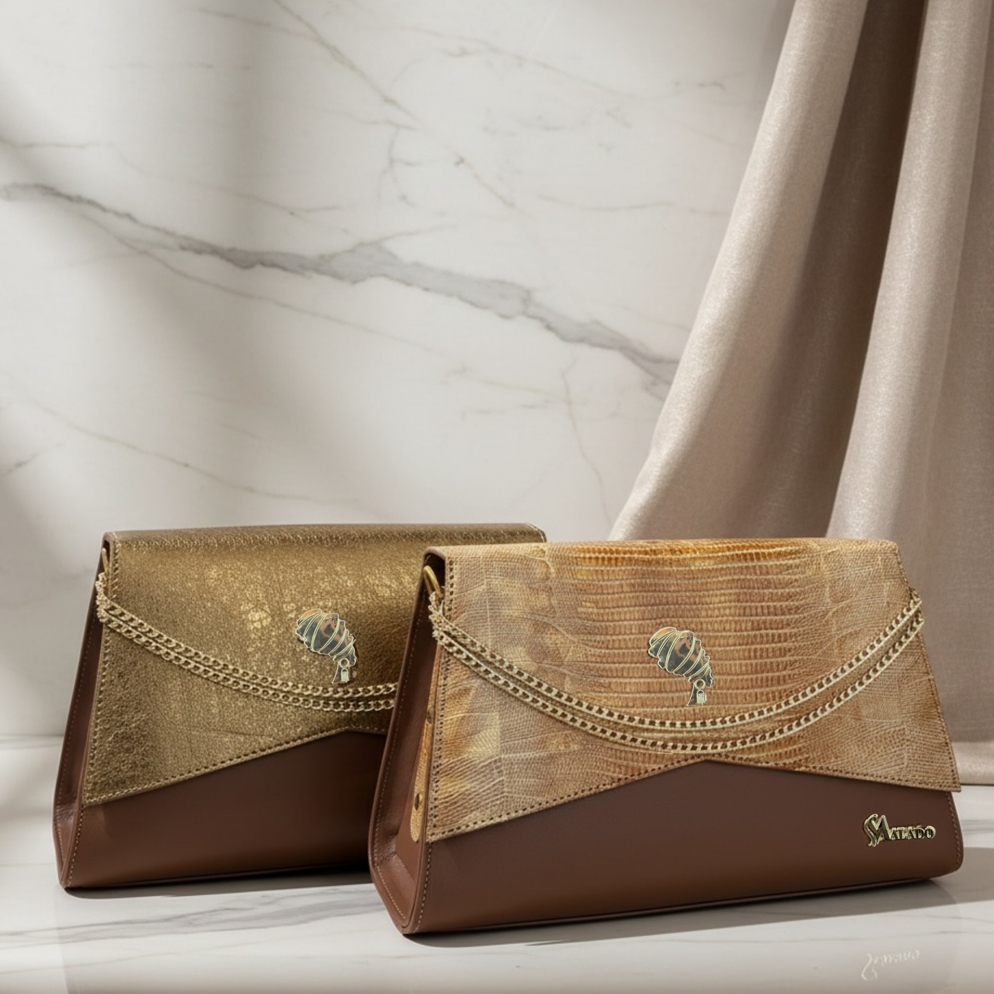 Duo pochettes — Or lézard & bronze poudré