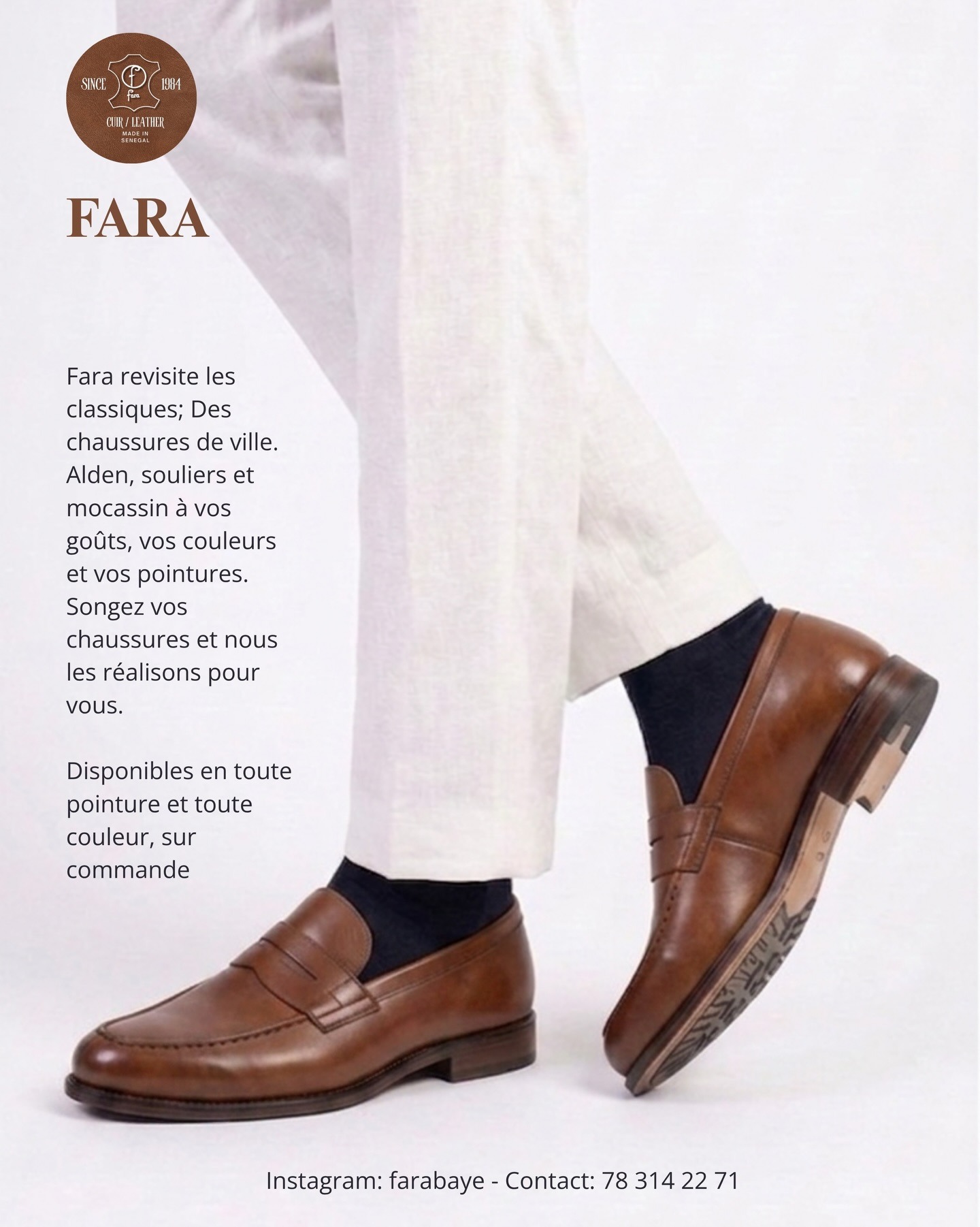 Mocassins penny en cuir cognac, sur commande