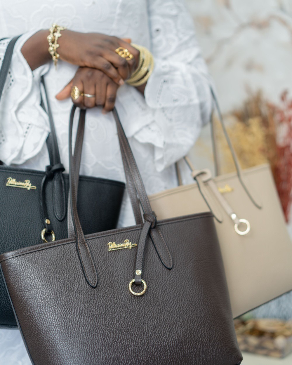 Trio de cabas — noir, chocolat, taupe