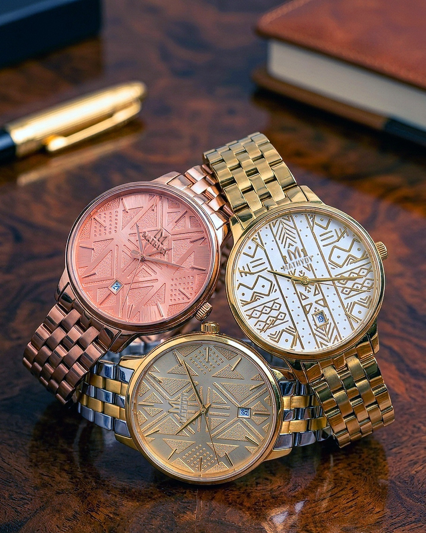 Trio Métal — Cadrans or, rose gold et deux tons