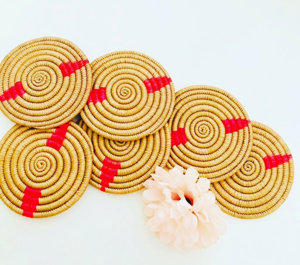Set de dessous de verre — spirales miel & touche corail