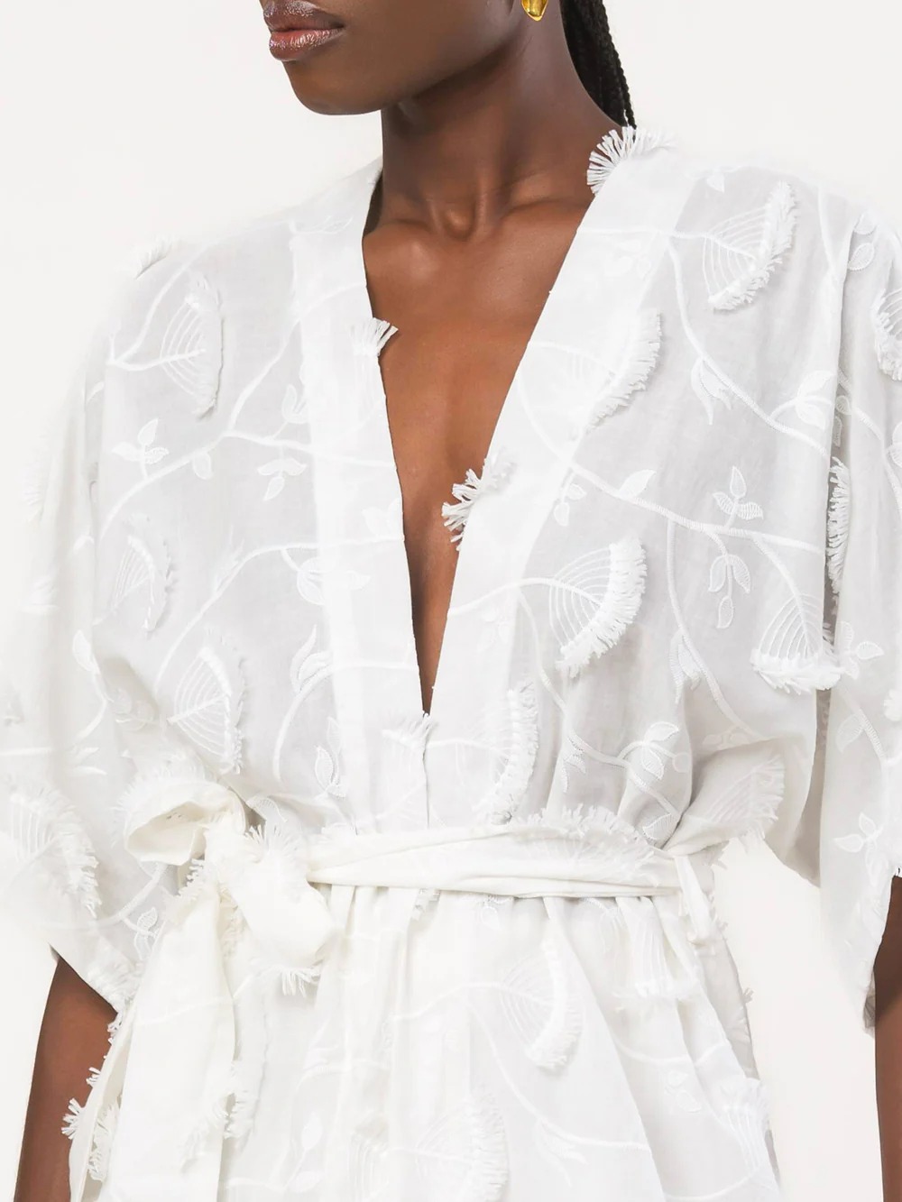 Cabana Kimono Kheff Blanc, détail broderie