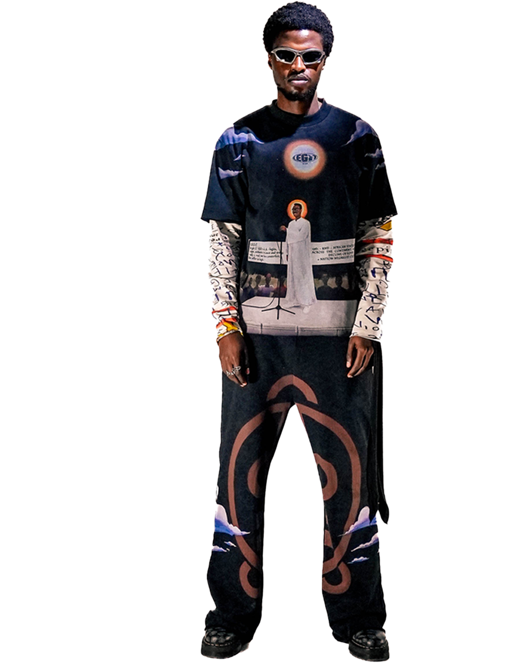 Ensemble complet : tee-shirt peint et pantalon flare adinkra