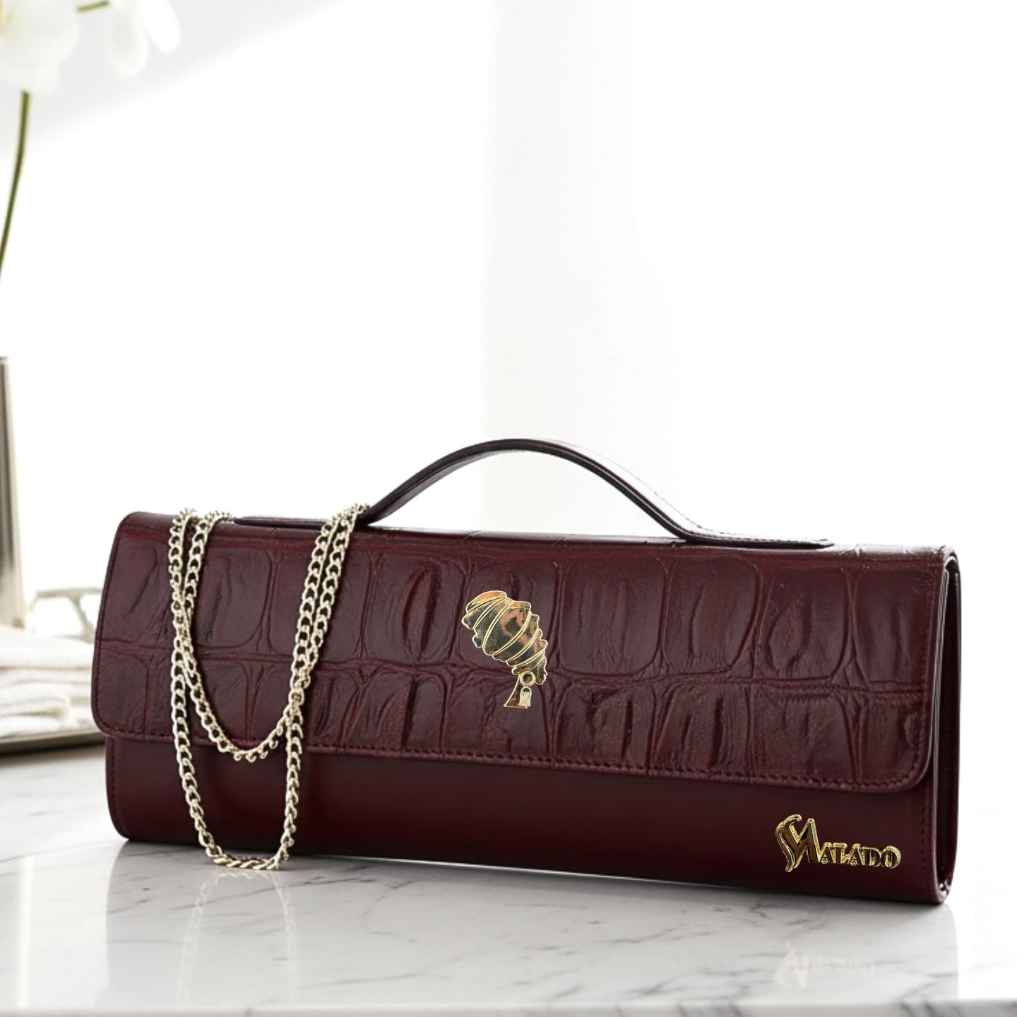 Baguette Bordeaux — Croco verni & chaîne or