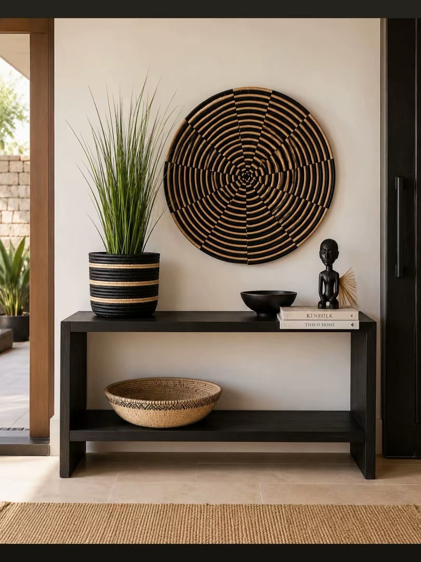 Entrée graphique — grand disque spirale noir & naturel
