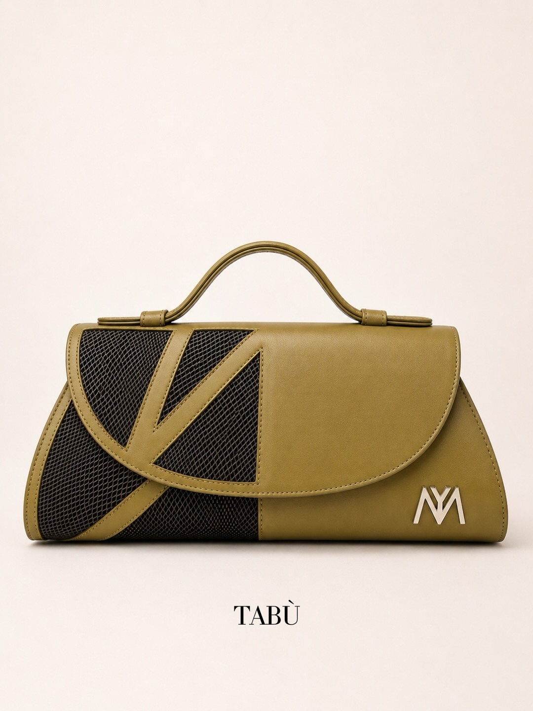 Tabù olive — cuir kaki & empiècement lézard noir