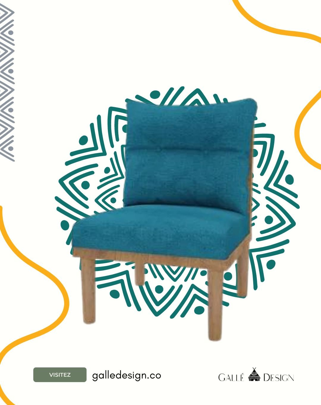Fauteuil bleu canard, motif mandala